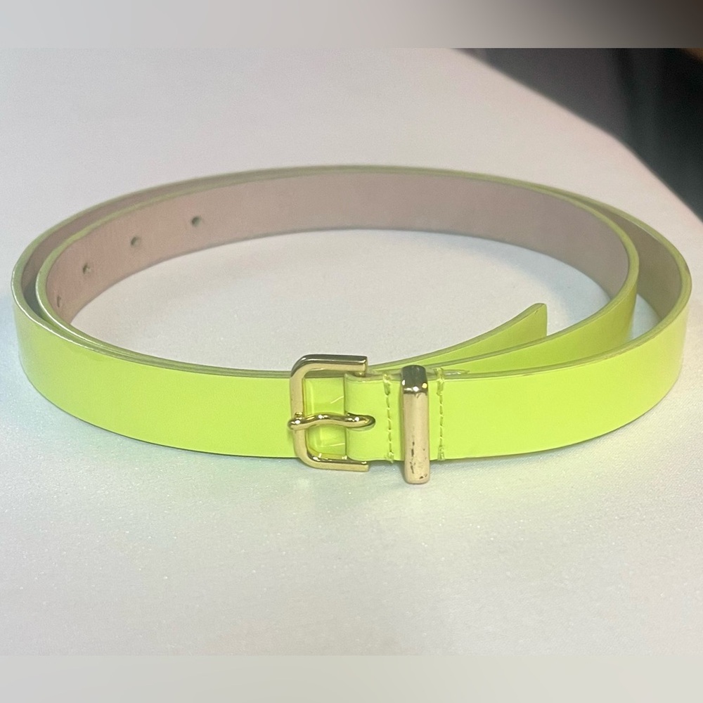 J. Crew Neon Yellow Belt with Gold Buckle, size medium